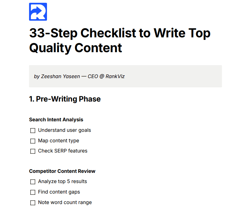 Quality Content Checklist